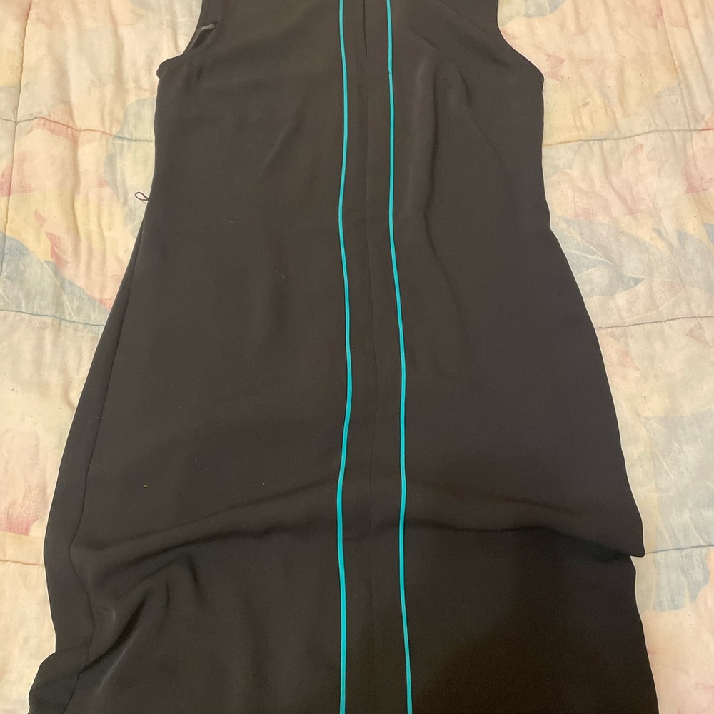 Calvin Klein Black Midi Sheath Dress with Teal Piping